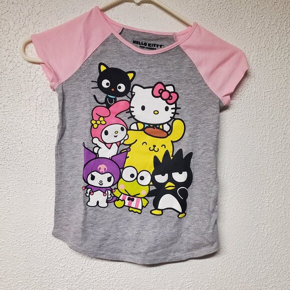 Girls Short Sleeve Pink & Gray T-Shirt - Hello Kitty and Friends - Size Small - Picture 1 of 3